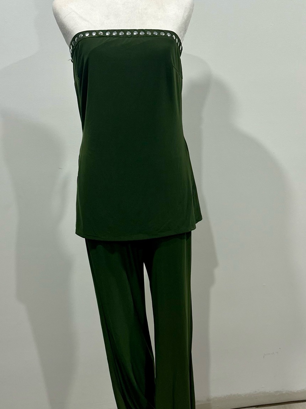 Fashion Nova Olive Green Strapless Stud-Trim 2pcs pantsuit
